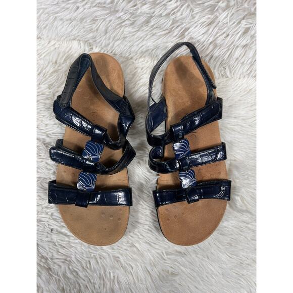 Vionic 44 Amber Slip On Leather Slide Sandals Womens Size 8 TVW1275 Black - Picture 1 of 12